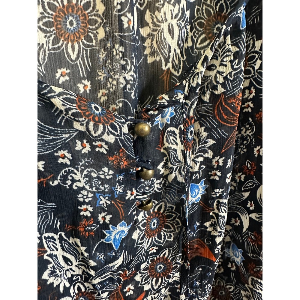 DB Established 1962 XL Floral Print Sheer Long Sleeve‎ Blouse Bohemian - Picture 6 of 9